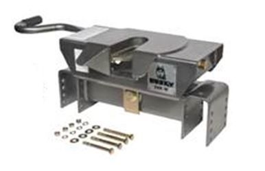 Gray steel fifth wheel trailer hitch head unit with mounting hardware from Husky Towing part number 31318KIT