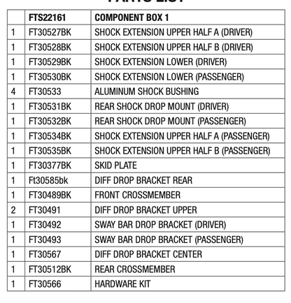 Suspension Lift Kit from Fabtech part number FTS22161