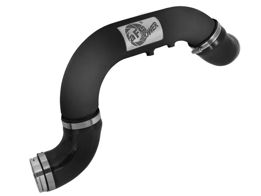 Black powdercoated aluminum intercooler pipe with mounting hardware from aFe Power part number 46-20269-B