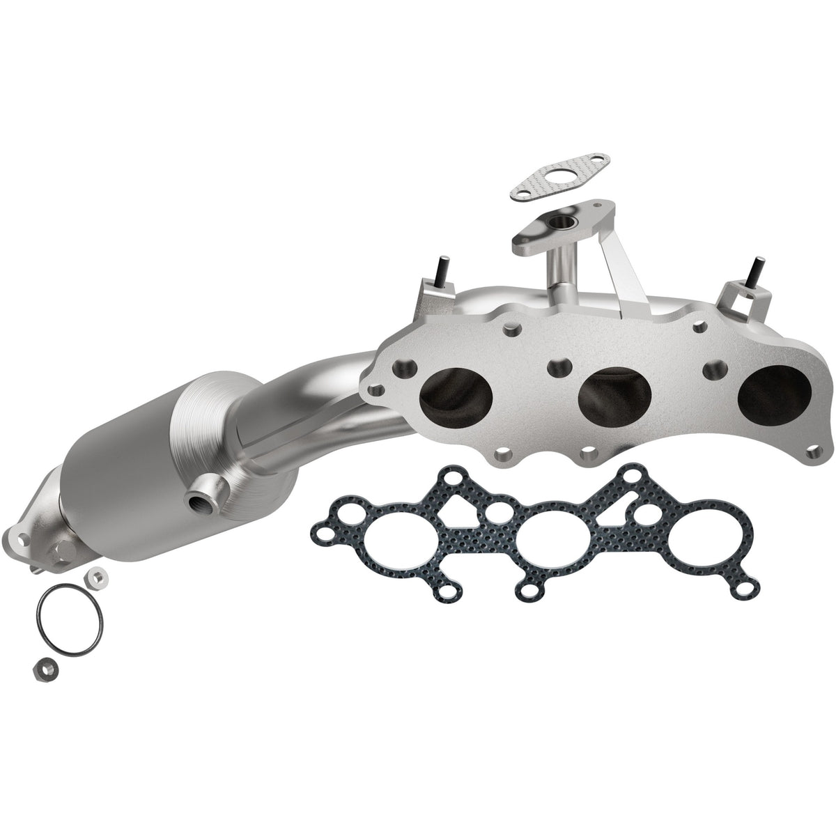 Uncoated stainless steel catalytic converter with integrated exhaust manifold from MagnaFlow Exhaust Products part number 5582430