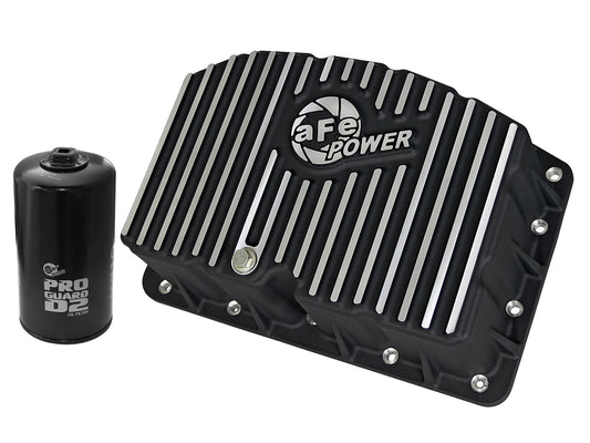 Black powdercoated cast aluminum engine oil pan from aFe Power part number 46-70322