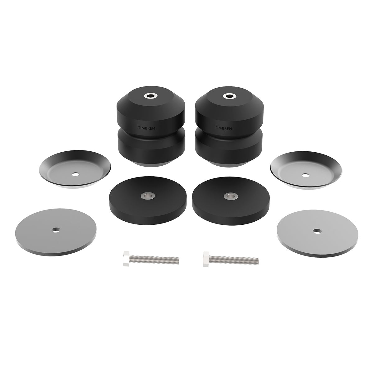 Black rubber suspension bump stop kit with mounting hardware from Timbren part number ABSFRRGR