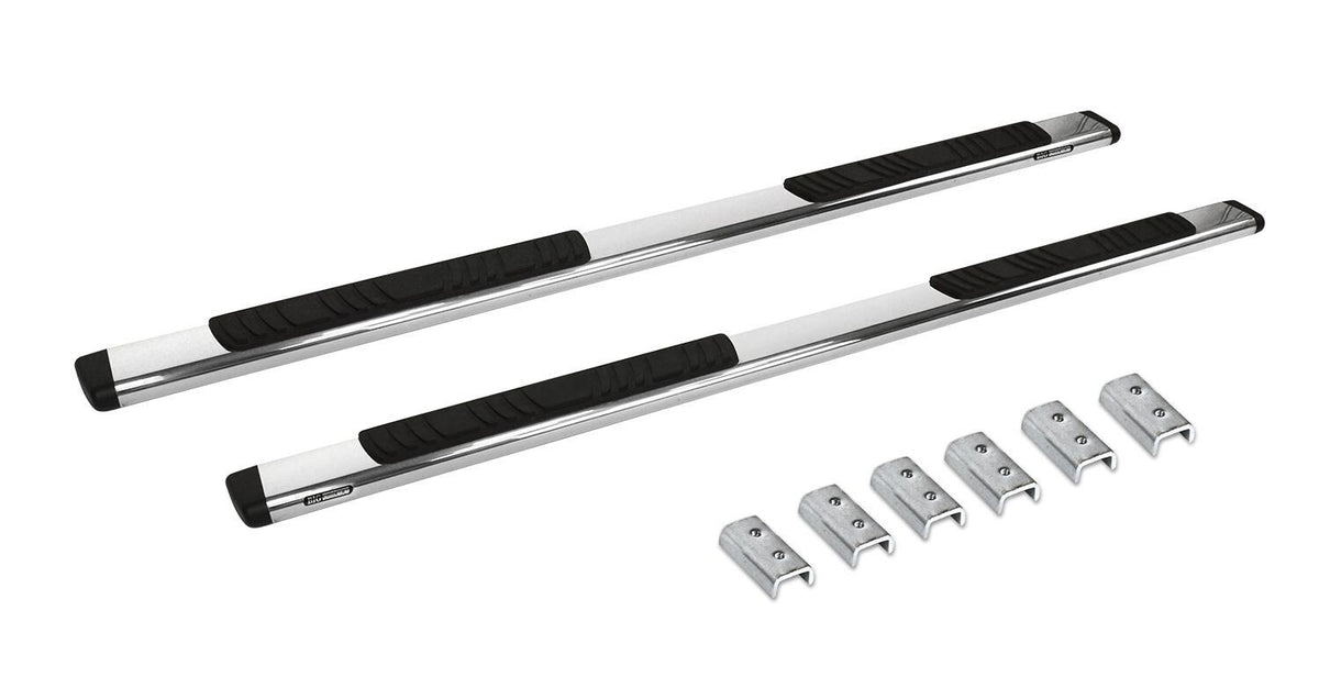 Silver stainless steel step nerf bar with mounting hardware from Big Country part number 395224876