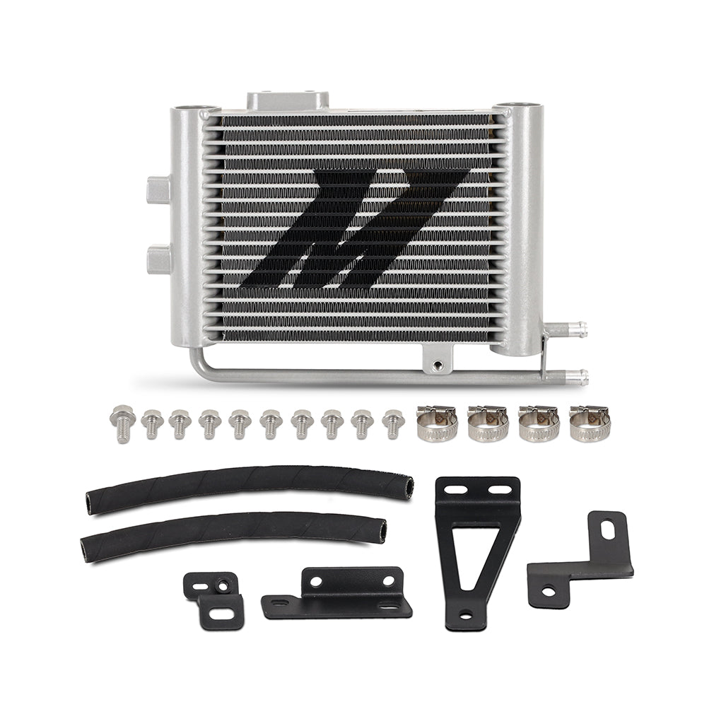 Natural aluminum automatic transmission oil cooler with mounting hardware from Mishimoto part number MMTC-TAC-05