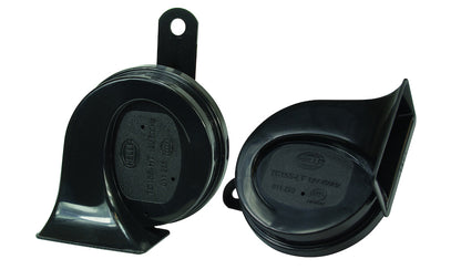 Black horn with mounting hardware from Hella part number 011225831