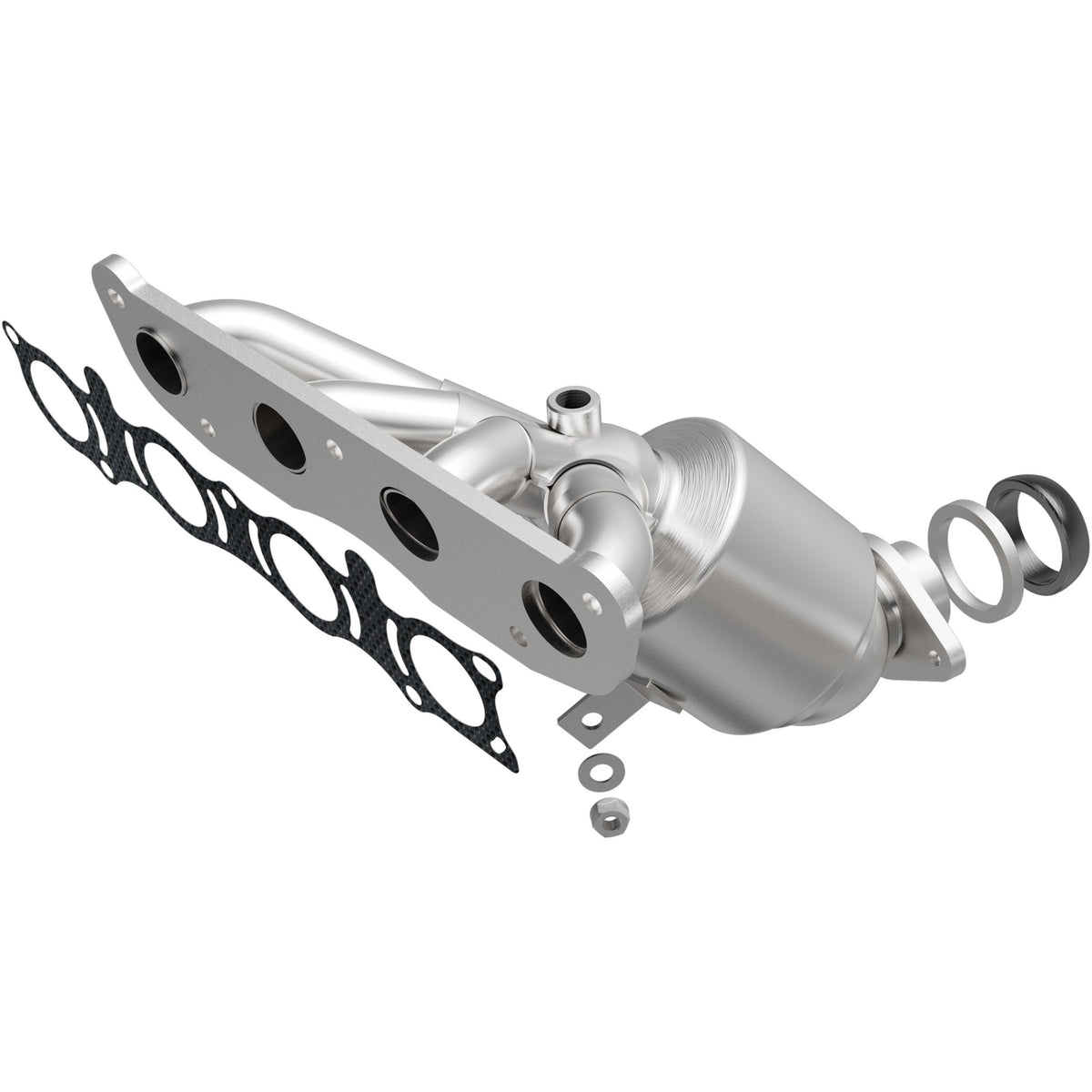 Uncoated stainless steel catalytic converter with integrated exhaust manifold from MagnaFlow Exhaust Products part number 5531271