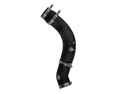 Black powdercoated aluminium intercooler pipe with mounting hardware from aFe Power part number 46-20819-B