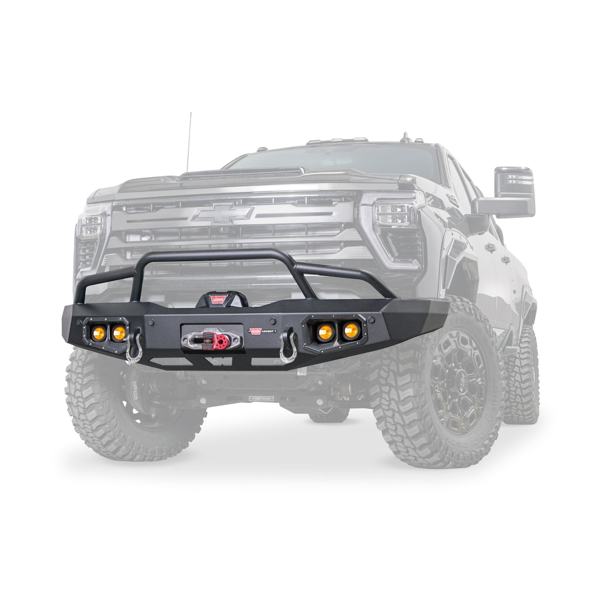 Black powder coated steel winch bumper from Warn part number 110917