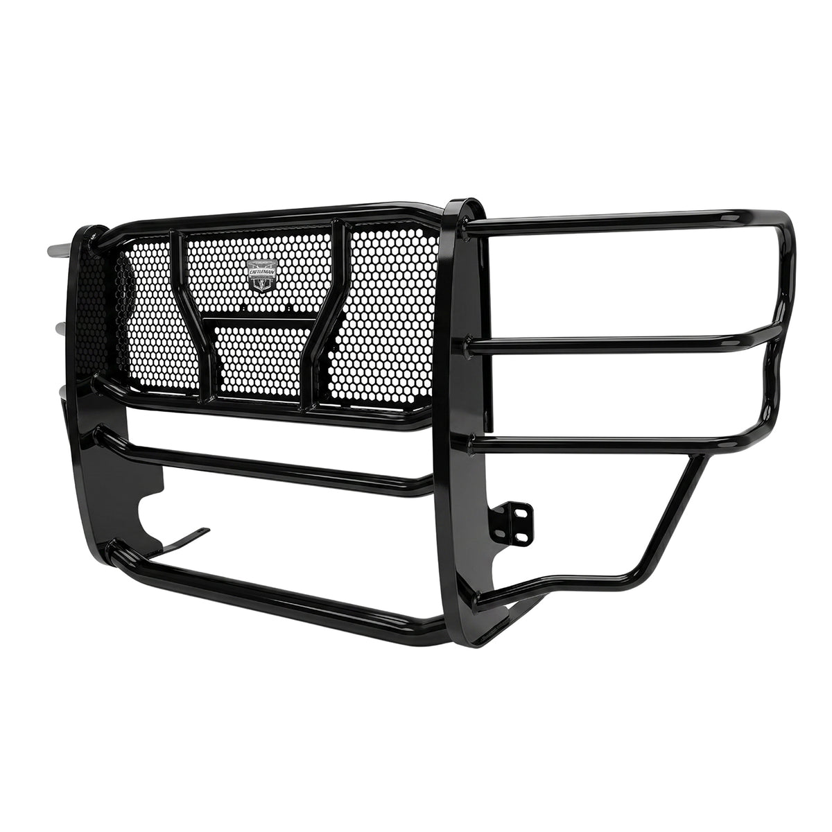 Black powder coated steel grille guard with mounting hardware from Cattleman HD part number 1357P