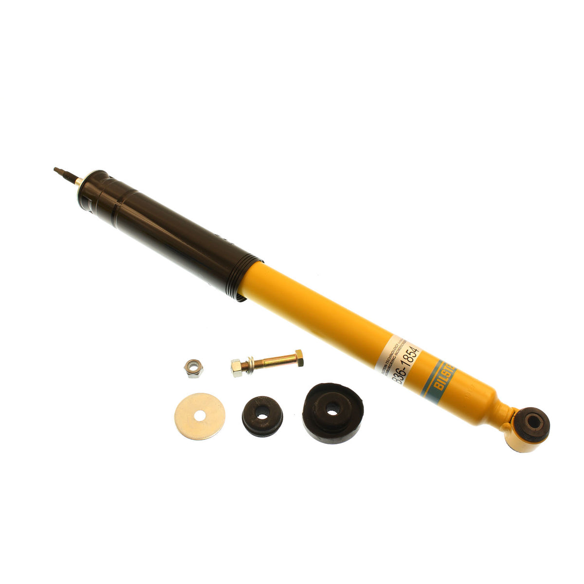 Yellow paint suspension shock absorber from Bilstein part number 24-018548