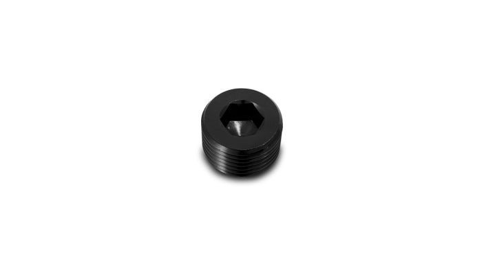 Black anodized 6061 aluminum pipe plug from Vibrant Performance part number 10491