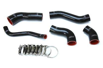 Black silicone intercooler hose kit with mounting hardware from HPS Performance part number 57-1629-BLK