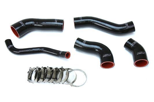Black silicone intercooler hose kit with mounting hardware from HPS Performance part number 57-1629-BLK