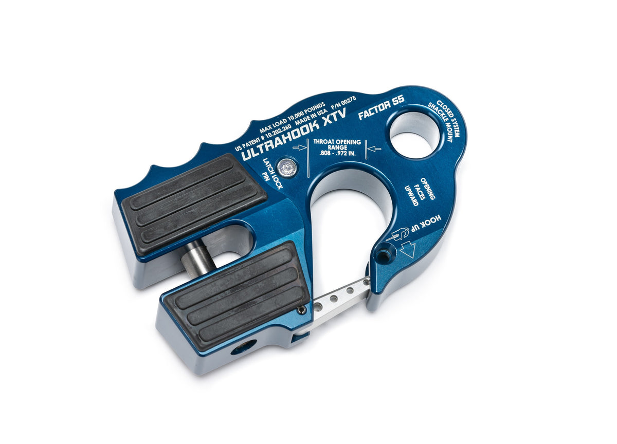 Blue bright dip anodized 6061 aluminum winch hook from Factor 55 part number 00275-02