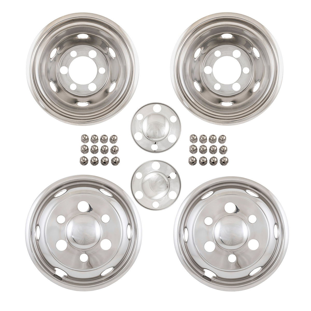 Silver stainless steel wheel simulator with mounting hardware from Coast To Coast part number IWCN195I90