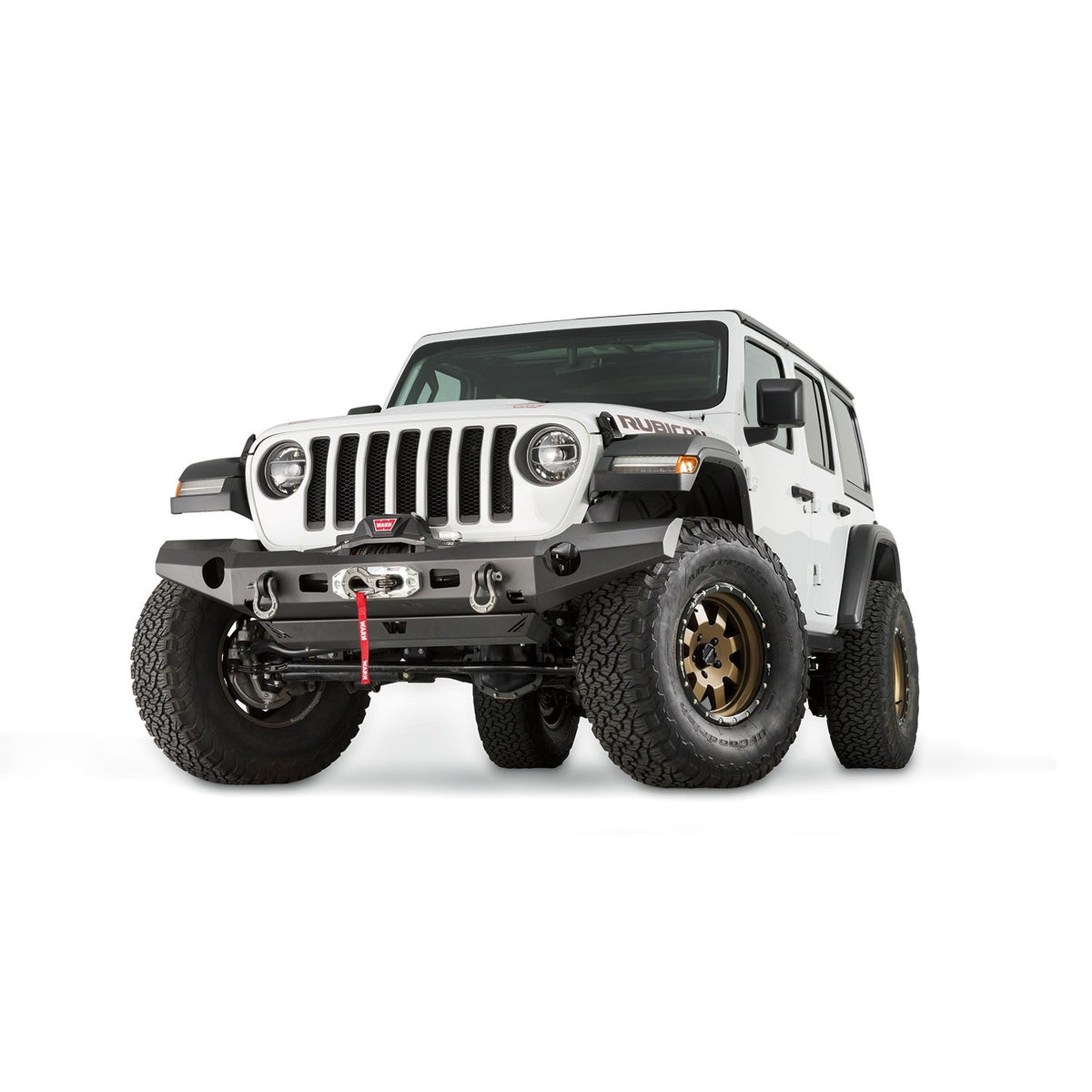 Black powder coated steel winch bumper from Warn part number 101335
