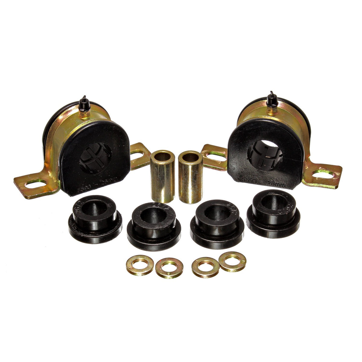 Black polyurethane suspension stabilizer bar bushing kit with mounting hardware from Energy Suspension part number 3.5215G