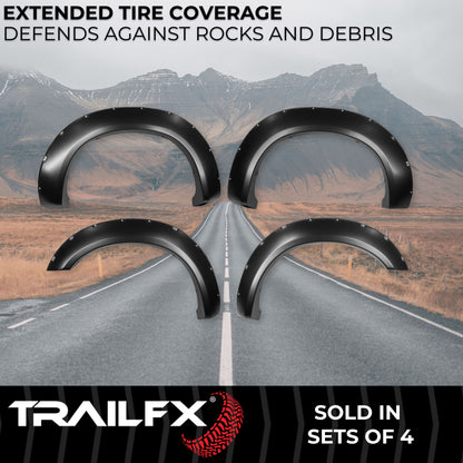 Black smooth polypropylene fender flare with mounting hardware from TrailFX part number TFF3005S