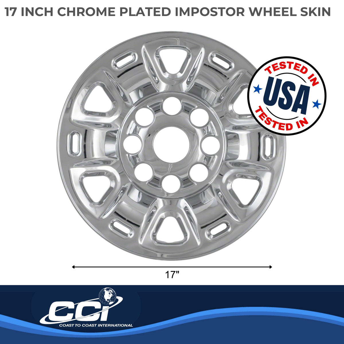 Silver chrome plated abs plastic wheel cover 17 diameter from Coast To Coast part number IWCIMP87X