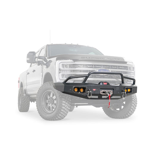 Black powder coated steel winch bumper from Warn part number 110760