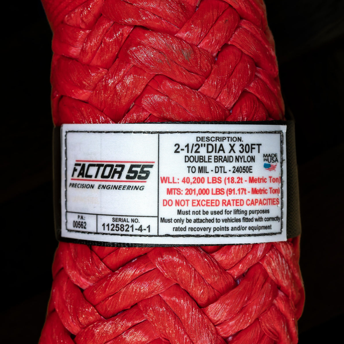 Red nylon recovery rope 2.5 diameter from Factor 55 part number 00562
