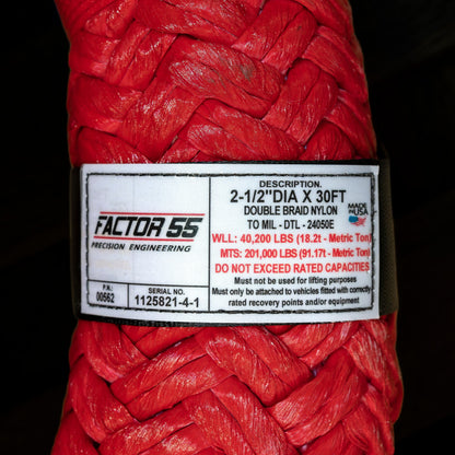 Red nylon recovery rope 2.5 diameter from Factor 55 part number 00562