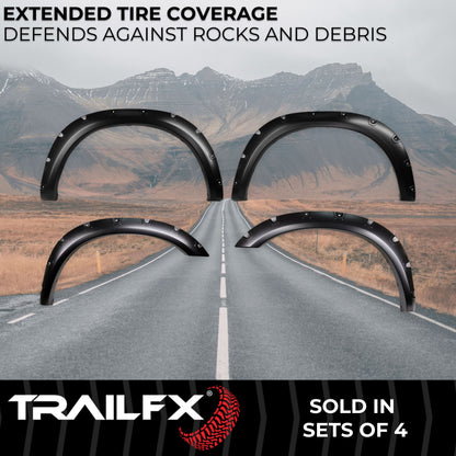 Black smooth polypropylene fender flare with mounting hardware from TrailFX part number TFD3006S