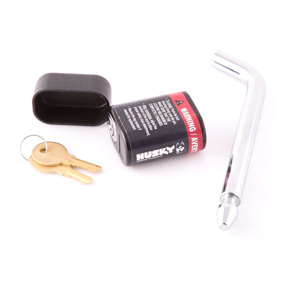 Silver chrome plated steel trailer hitch pin 1/2 Inch diameter from Husky Towing part number 33165