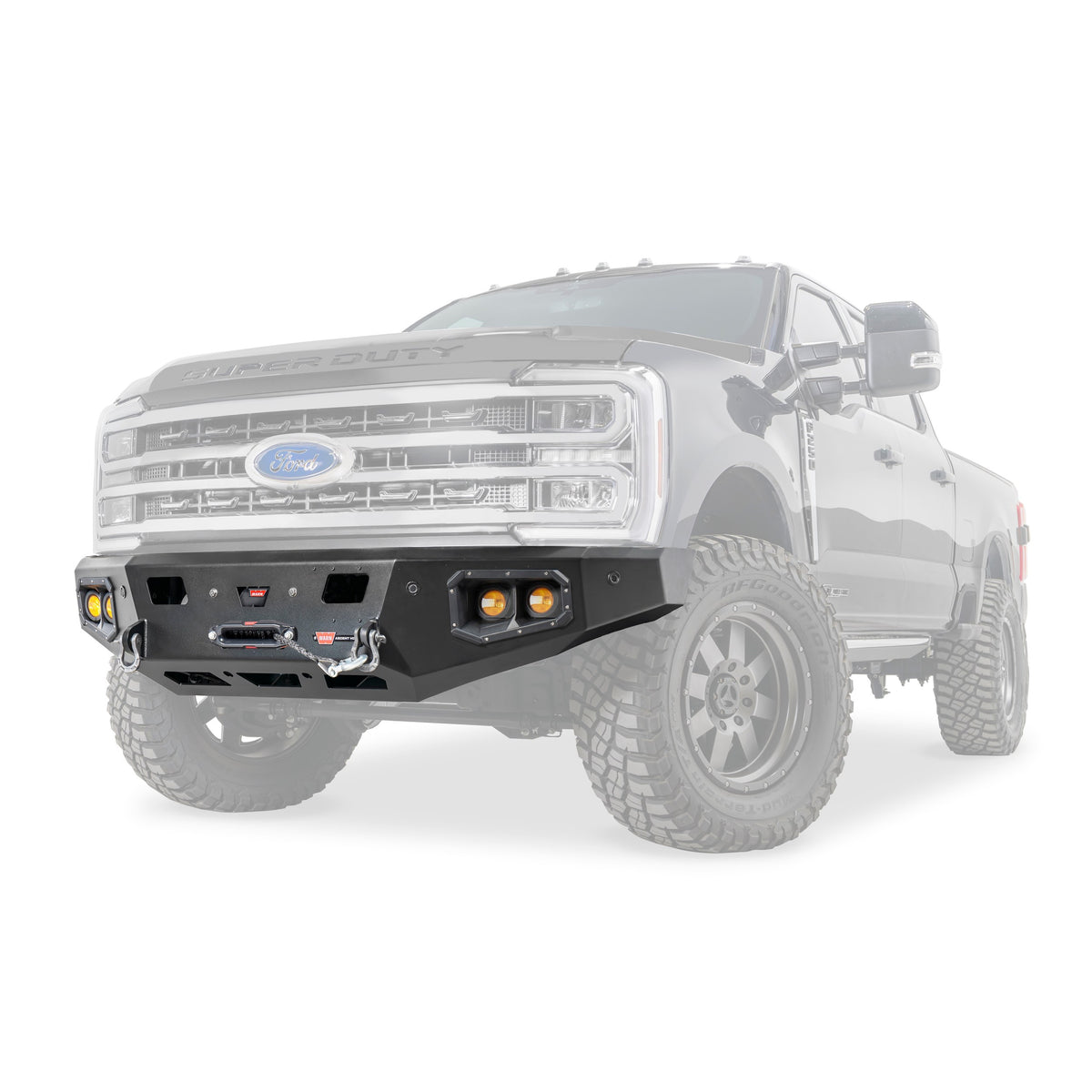 Black powder coated steel winch bumper from Warn part number 110629