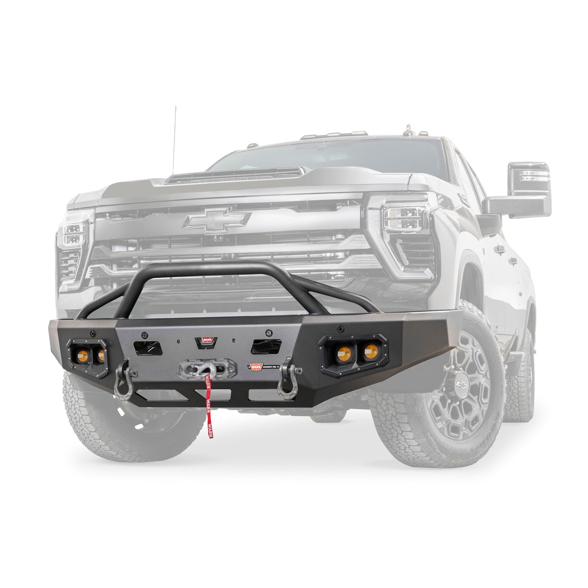 Black powder coated steel winch bumper from Warn part number 110914