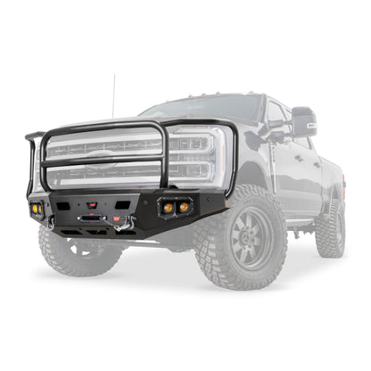 Black powder coated steel winch bumper from Warn part number 110630