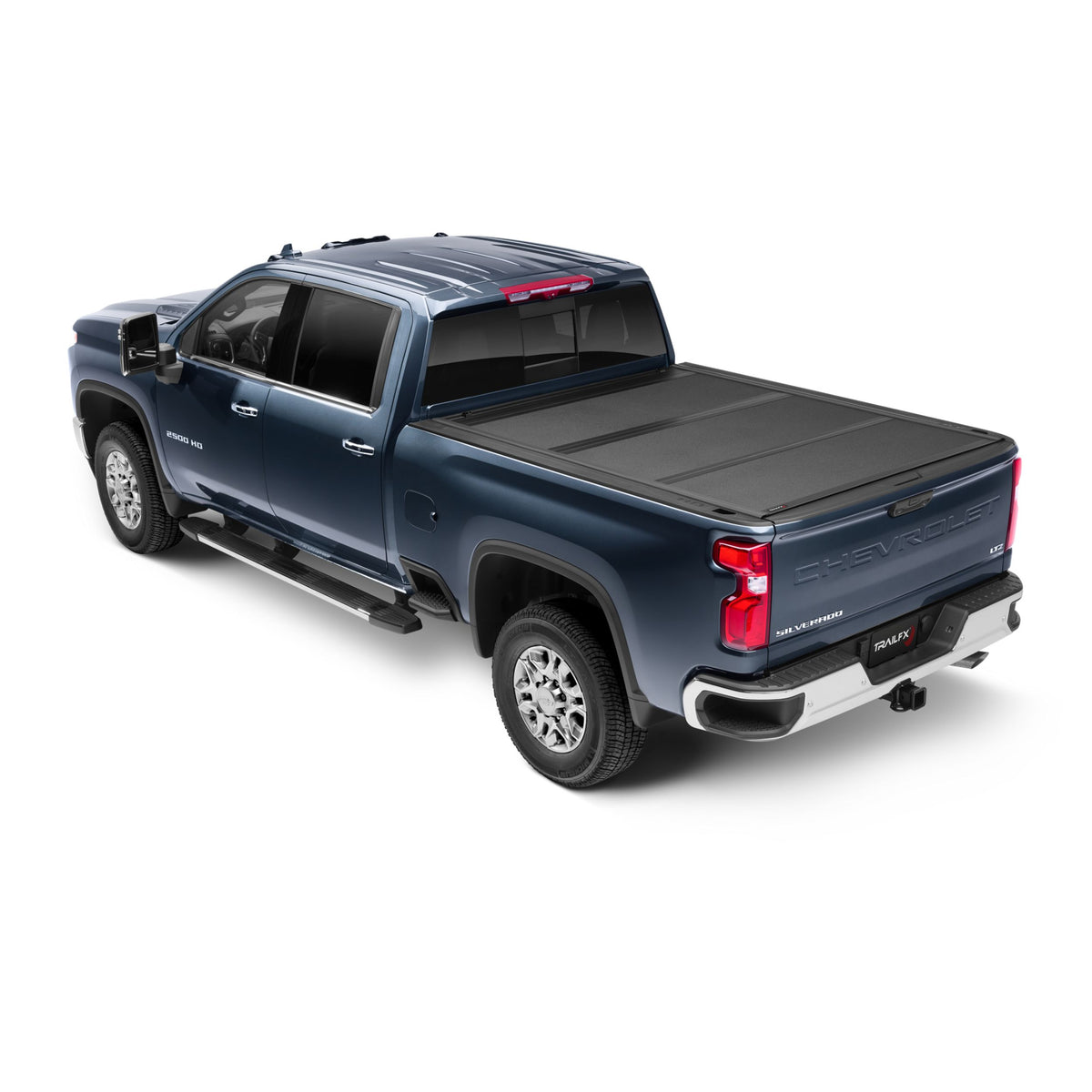 Semi-gloss textured aluminum tonneau cover with mounting hardware from TrailFX part number TFX8007