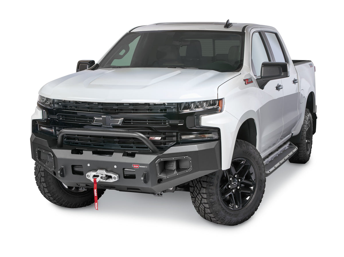 Black powder coated steel winch bumper from Warn part number 105785