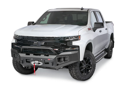 Black powder coated steel winch bumper from Warn part number 105785