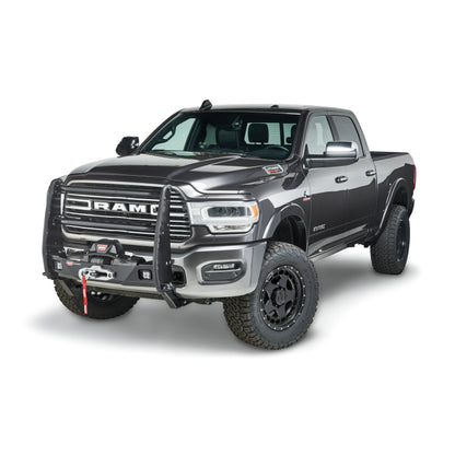 Black powder coated steel grille guard with mounting hardware from Warn part number 102957