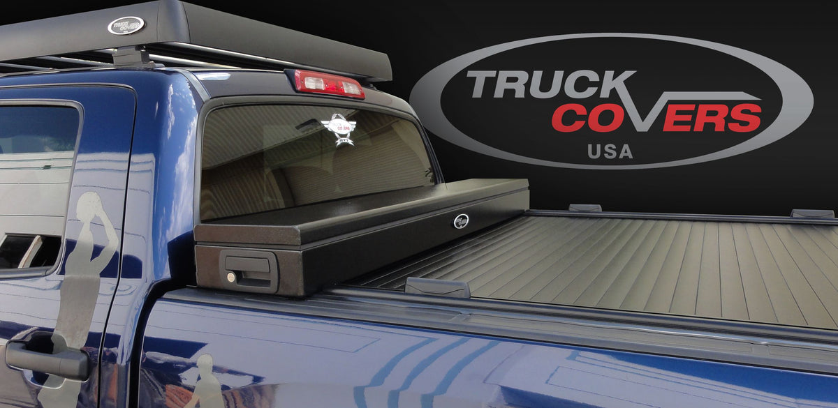 Black textured powder coated aluminum/steel tonneau cover tool box from Truck Covers USA part number CRJR141