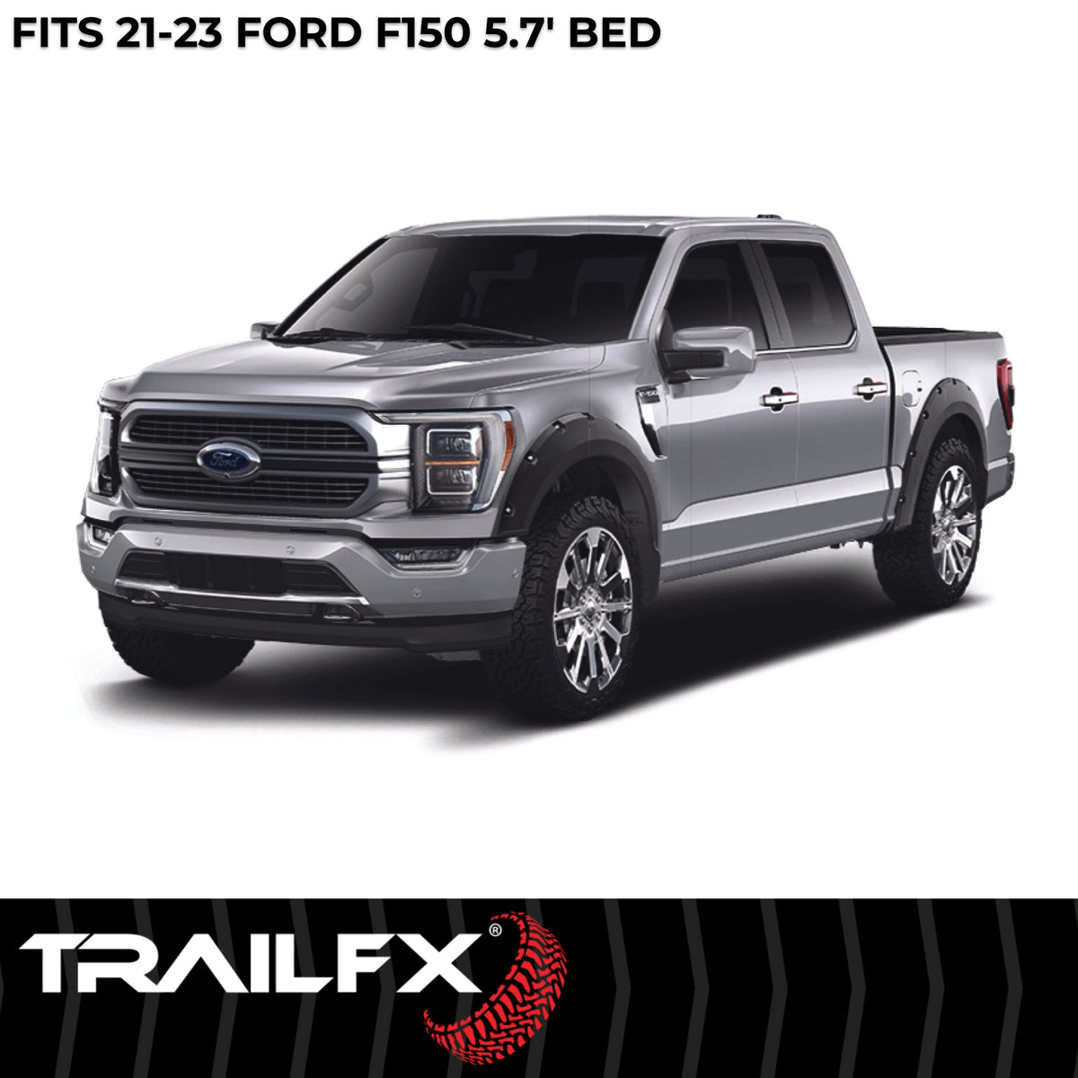 Black smooth polypropylene fender flare with mounting hardware from TrailFX part number TFF3011S
