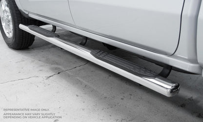Silver stainless steel step nerf bar with mounting hardware from Big Country part number 104256806