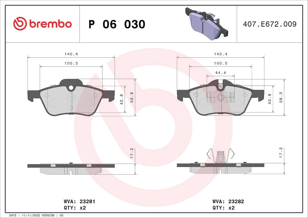 Disc Brake Pad Set from Brembo part number P06030