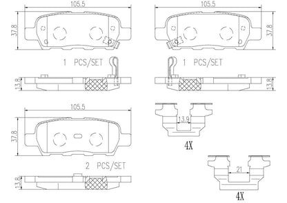 Disc Brake Pad Set with mounting hardware from Brembo part number P56046N