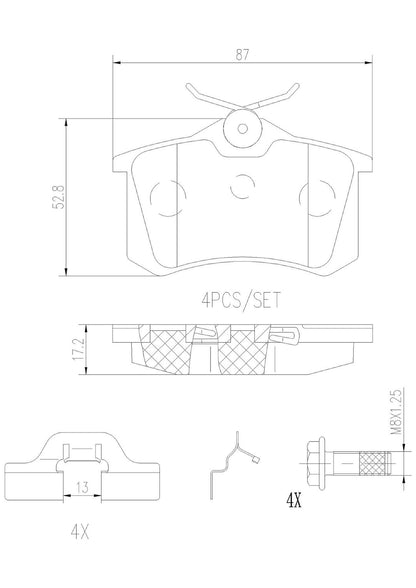 Disc Brake Pad Set with mounting hardware from Brembo part number P85020N