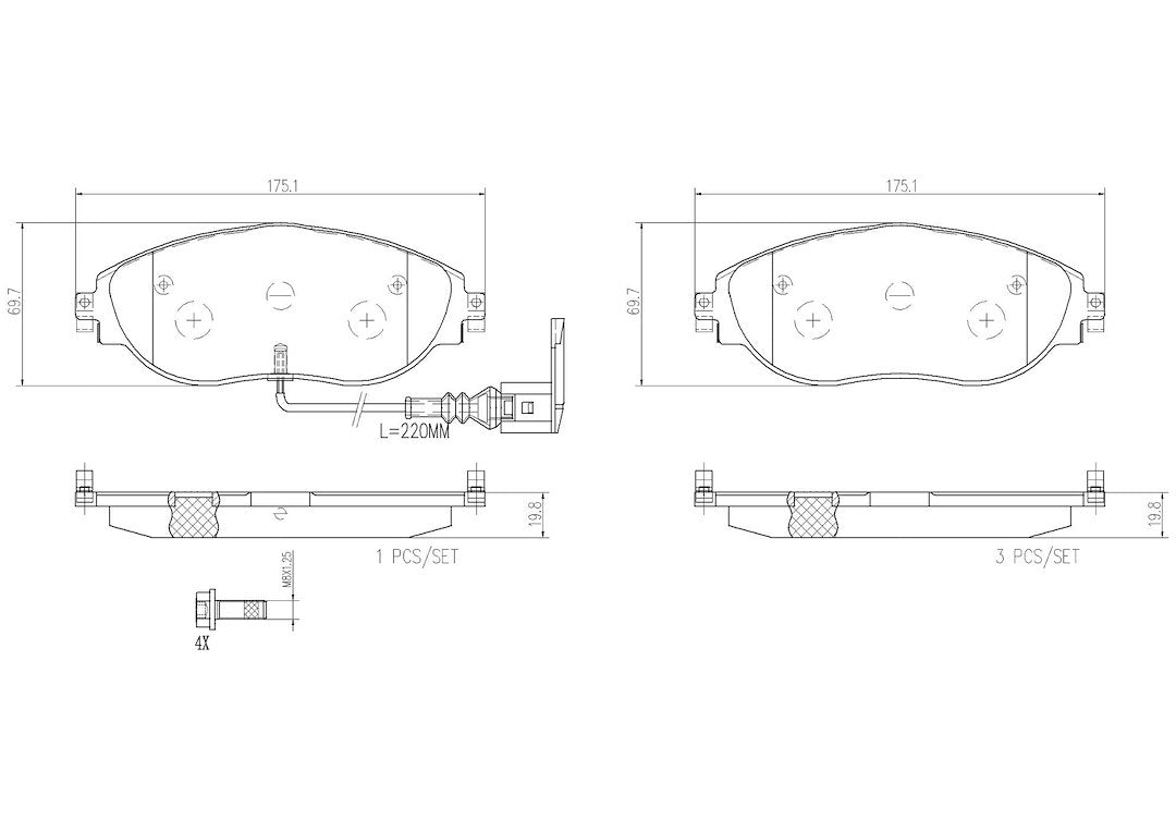 Disc Brake Pad Set with mounting hardware from Brembo part number P85131N