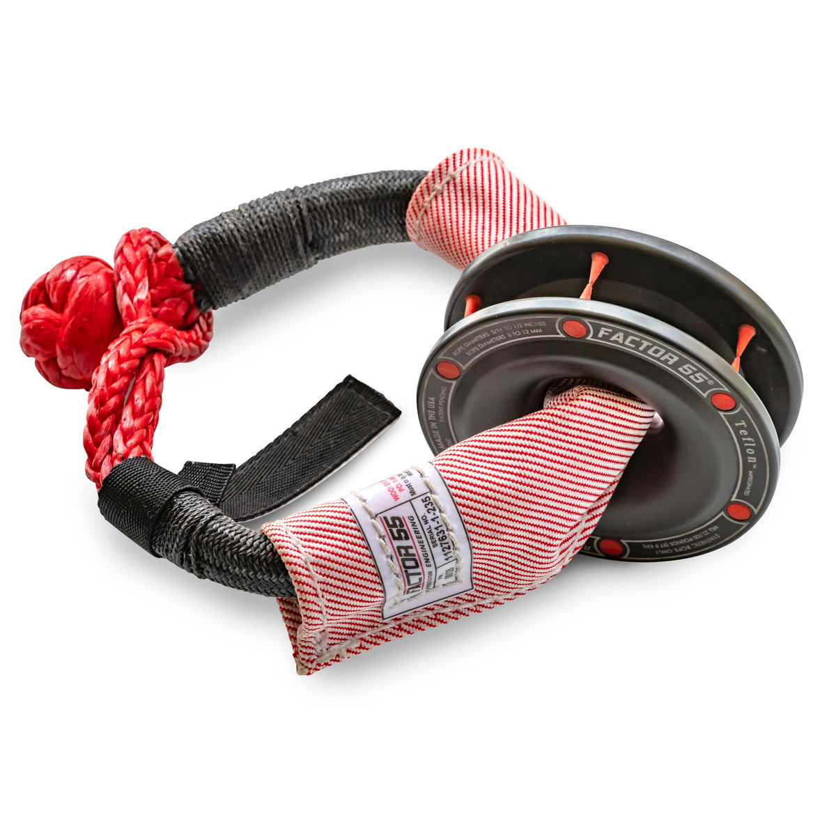 Red/white winch rope cover from Factor 55 part number 00125