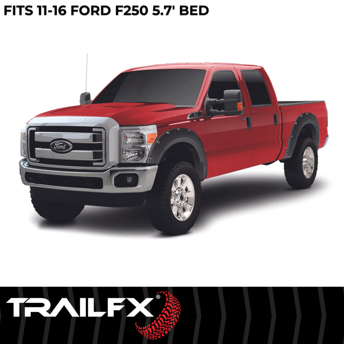 Black smooth polypropylene fender flare with mounting hardware from TrailFX part number TFF3005S