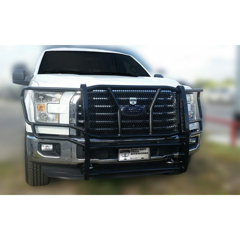 Black powder coated steel grille guard with mounting hardware from Cattleman HD part number 1307P