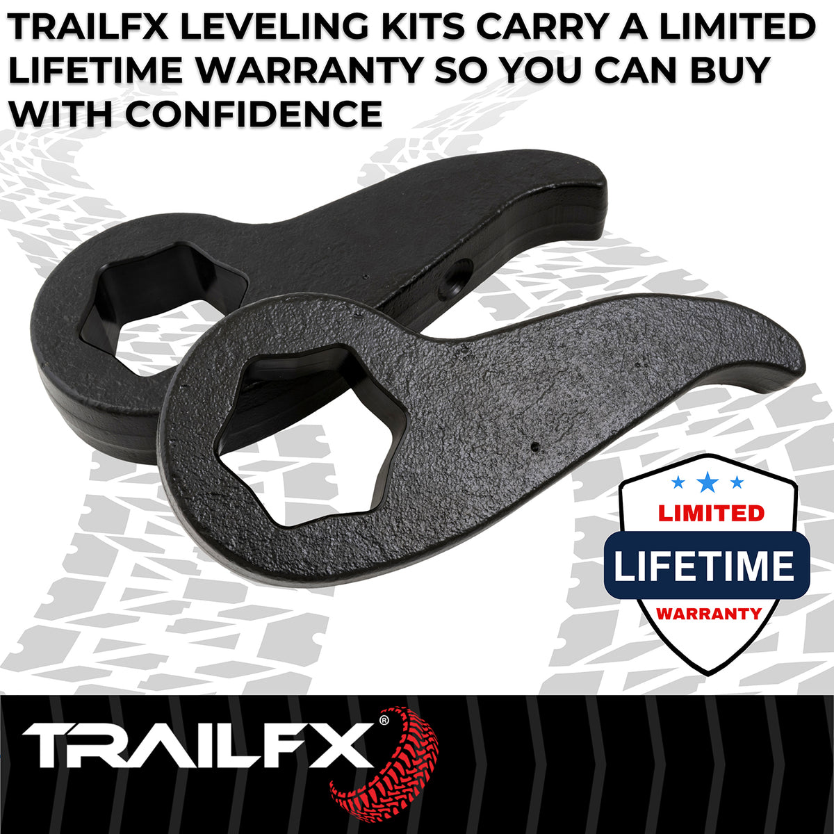 Black steel suspension leveling kit with mounting hardware from TrailFX part number G22LL4