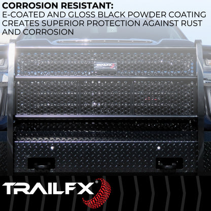 Black steel bumper with mounting hardware from TrailFX part number FX3034A