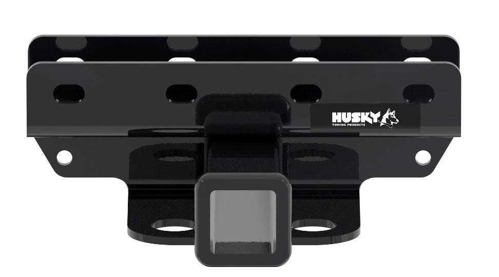 Black powder coated steel trailer hitch with mounting hardware from Husky Towing part number 69613C