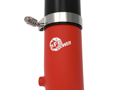 Red powdercoated aluminium intercooler pipe with mounting hardware from aFe Power part number 46-20814-R