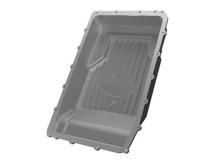 Black powdercoated cast aluminum transmission oil pan with mounting hardware from aFe Power part number 46-71330B